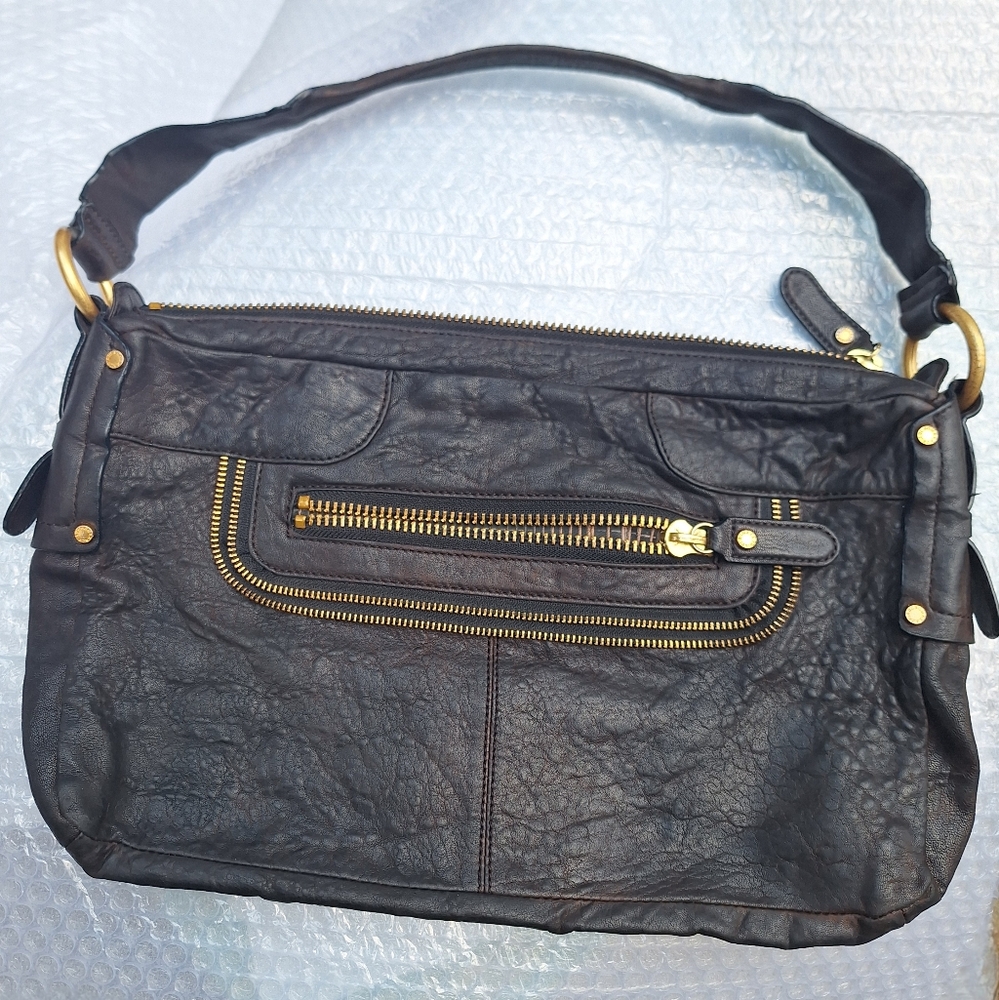 Genuine Leather Boho Purse Vintage Handbag Retro 90s Punk Grunge Bag Zipper Trim - Picture 10 of 17